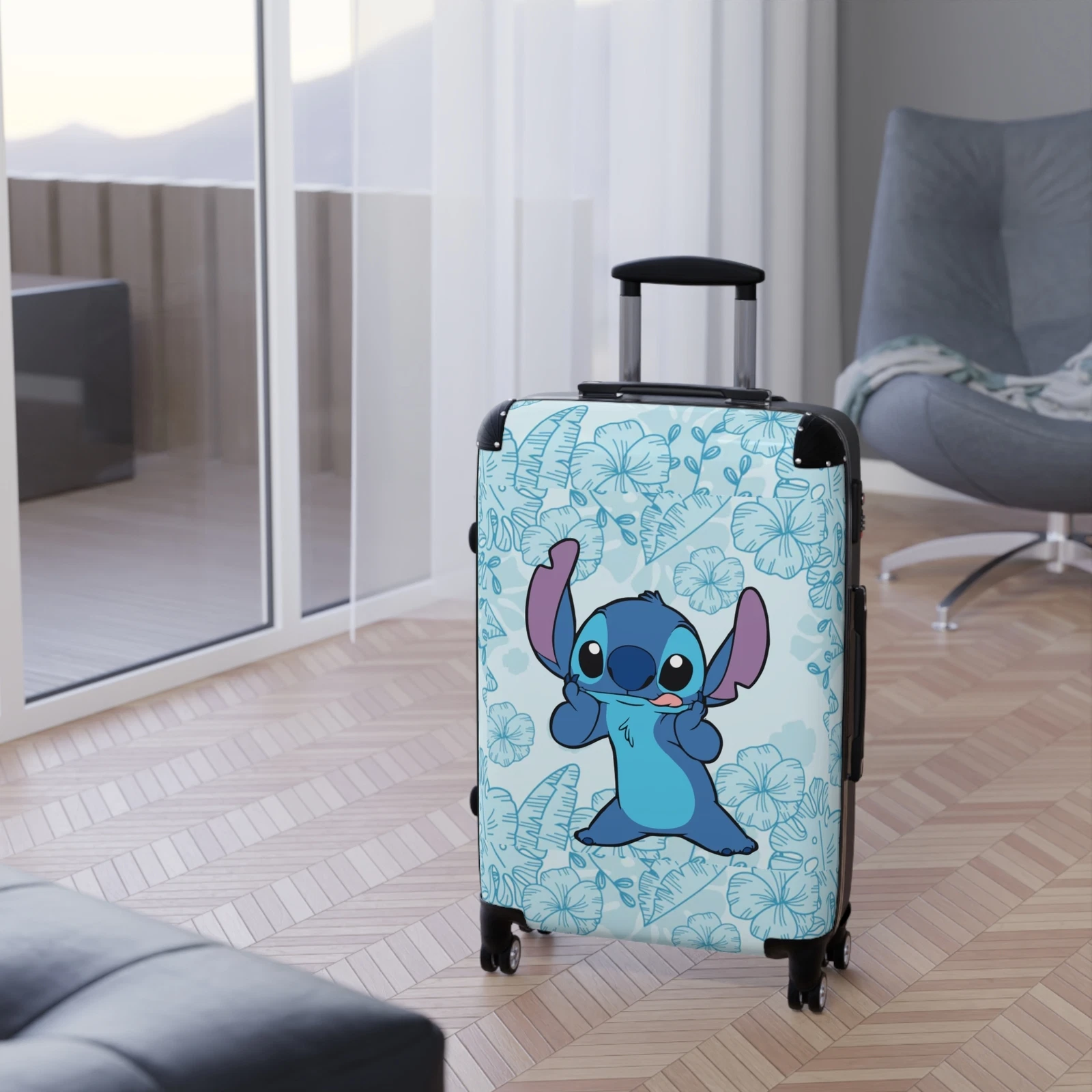 Stitch Suitcase, Luggage, Vacation Travel Bag, Unique Fun Design