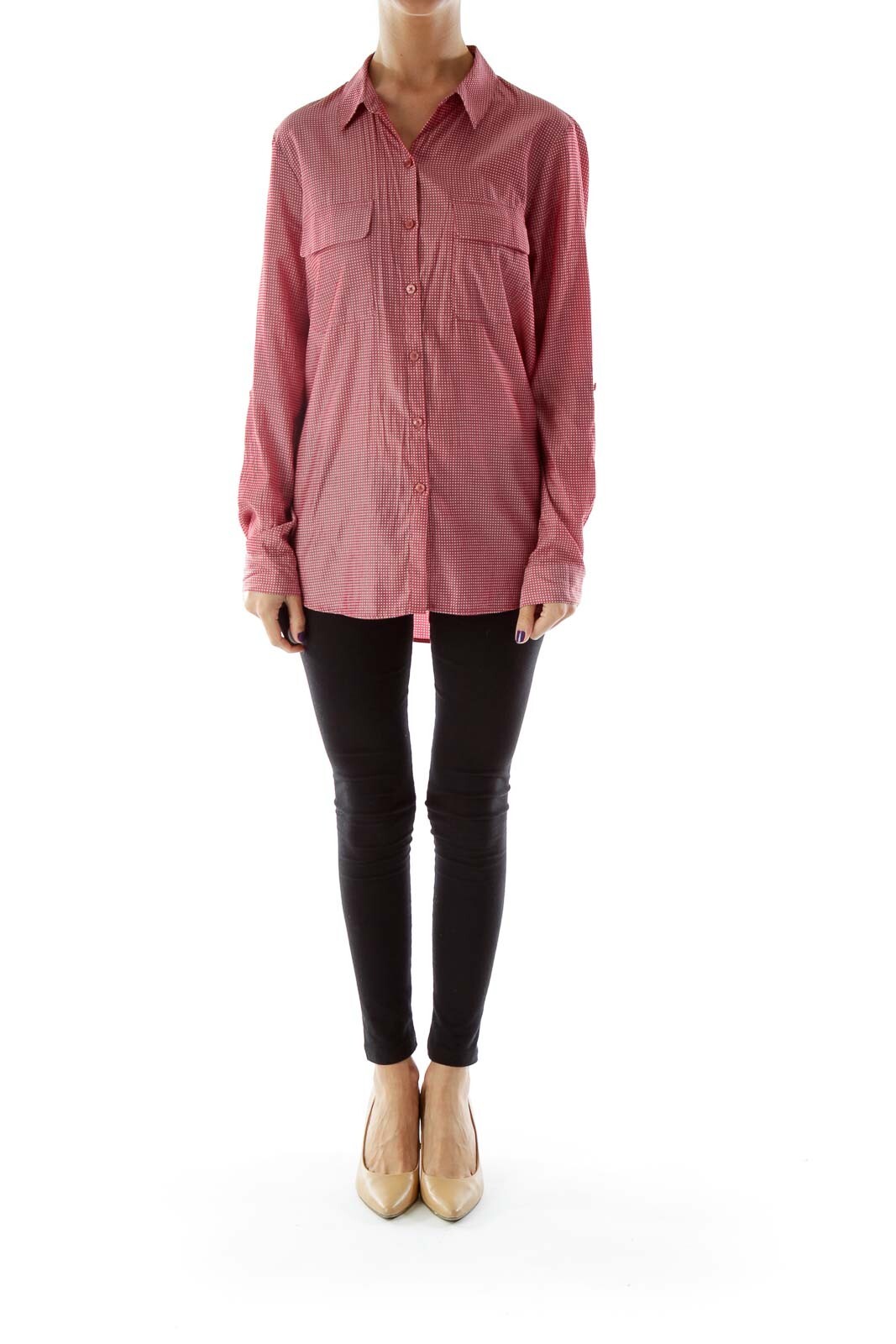 Express Viscose Button-Down Collared Polka Dot Bl… - image 2