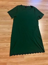 Large Ann Taylor Green Navy Trim Scalloped Sweater Dress