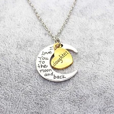 Daughter, I Love You to The Moon and Back, Necklace - Crescent Moon and Heart