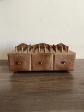 Vintage Plastic brown Thread Bobbin Organizer Sewing Box with Drawer 80s small