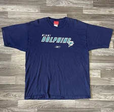 Vintage Reebok Miami Dolphin Shirt Men’s Large Blue Short Sleeve 90s NFL