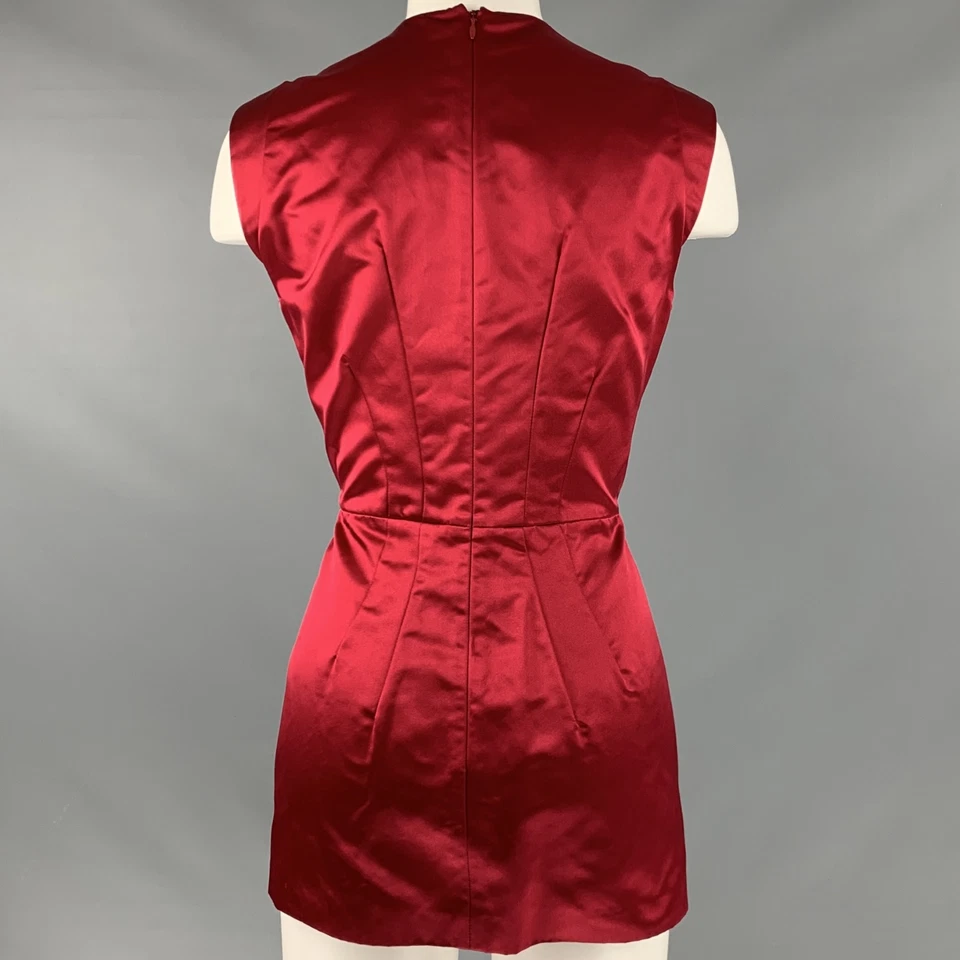 PRADA Size 10 Red Silk Pleated Sleeveless Dress Top - Image 3 of 4
