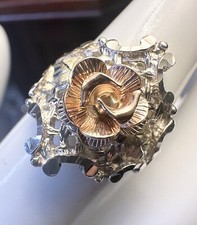 Schöner verzierter Vintage Ring Rose Black Hills Gold, C.Co 12 Karat Gold & Sterling Größe 6