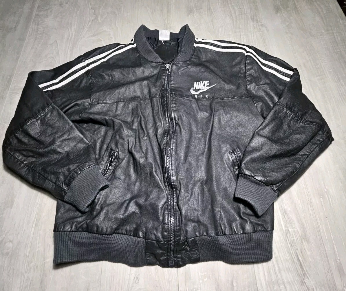 💥Vintage 80s NIKE AIR Leather Bomber Jacket XL Checkered