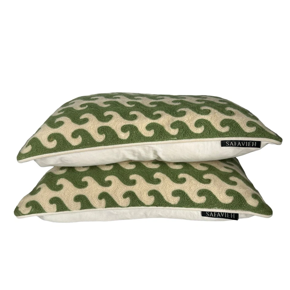 Safavieh Linos Almohada Cojín Verde Juego de 2 Lana Algodón Bordado Foto 2 de 4