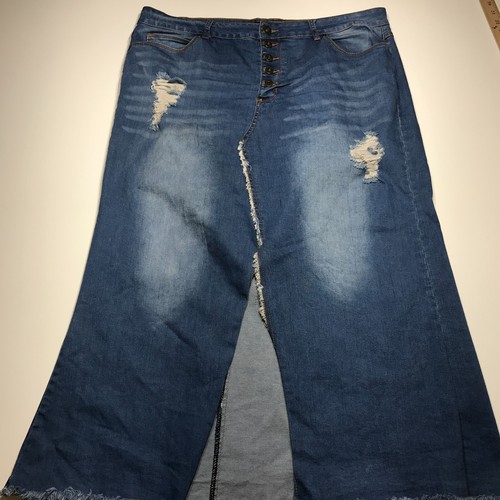 Ashley Stewart Skirt Size 18 Front Slit Trumpet Long Modest Destroyed Blue Denim - 第 1/13 張圖片