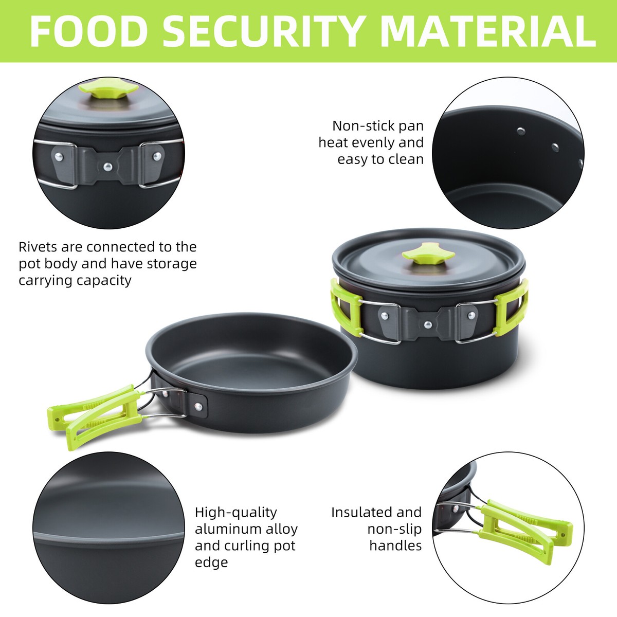 Set De 3 Casseroles Camping Aluminium – Vert, 17x10cm, Kit Cuisine Outdoor Neuf