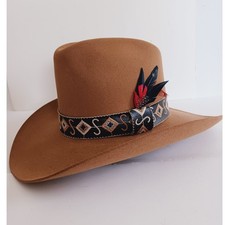 Stetson 4X Beaver Vtg Long Oval Cowboy Hat Tan Brown Western Feather Accent Sz 7