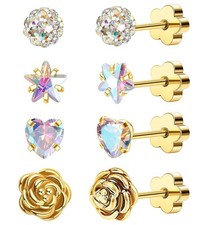 4Pairs Flat Back Earrings for Girls Women Hypoallergenic Surgical Steel Gold