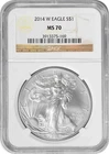 2014-W $1 American Silver Eagle Burnished MS70 NGC