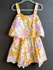 Zara Girls 100 Cotton Lined Romper Tropical Designed With Pockets Size 8-9