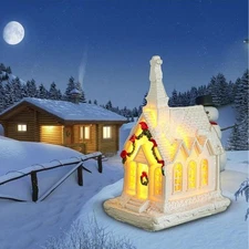 Christmas Cottage Town Tiny Figurine with LED Light for Xmas Scene