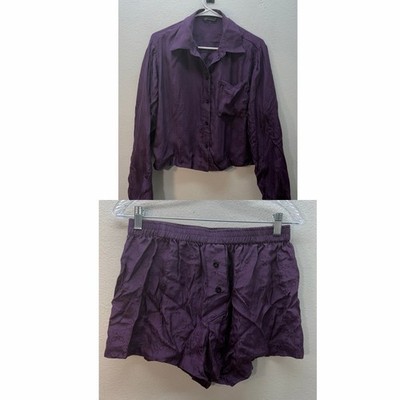 Kiki de Montparnasse 100% Silk Lounge Luxury Pajama Set SZ S Purple Shorts & Top