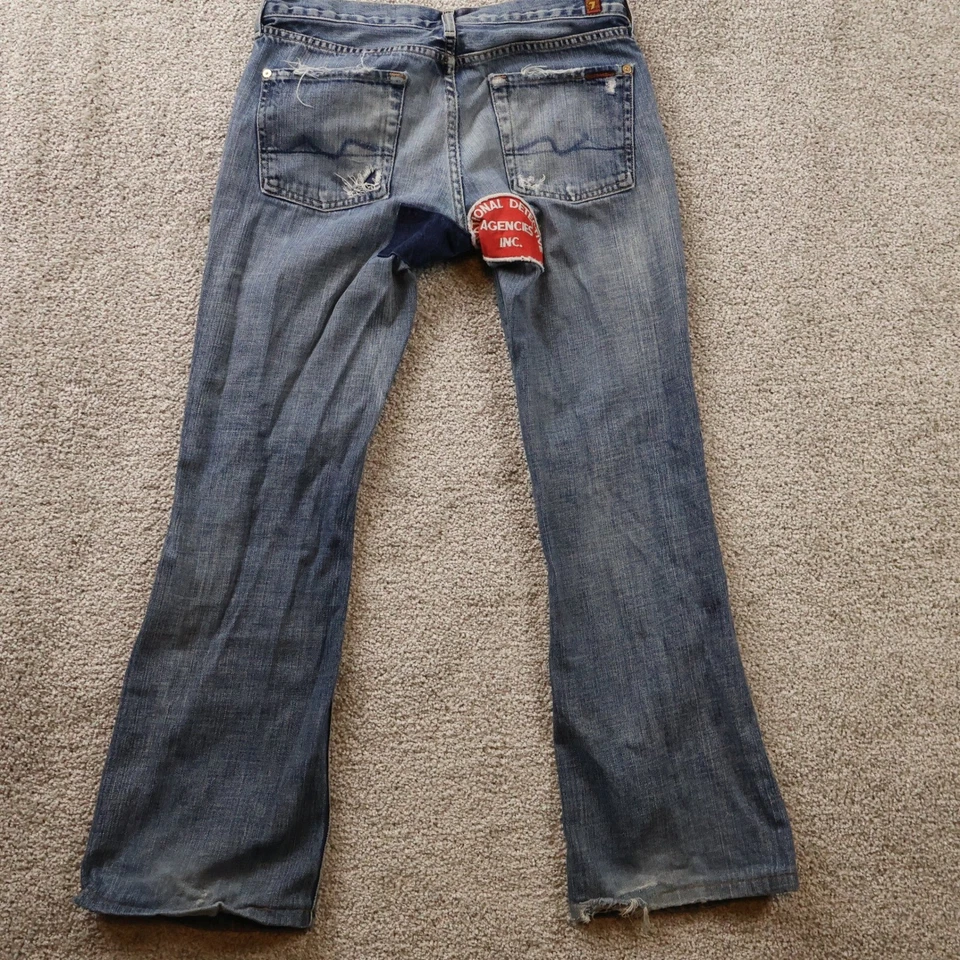 Seven For All Mankind Jeans Womens 28 low rise flared Distressed patch 32X29 - Image 2 of 4
