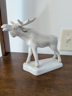 Vintage Soviet Porcelain Moose Figurine Polonne ZHK USSR Gold Gilt 1970s Rare