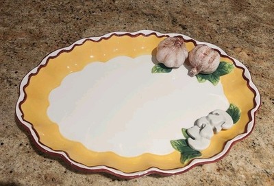 Bella Casa by Ganz Garlic Mushroom Ceramic Serving Platter 14''  NEW