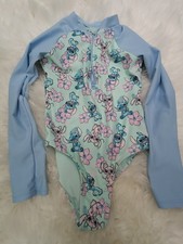 Disney Stitch Girls Long Sleeve One Piece Swimsuit Floral UV Protection Size 6