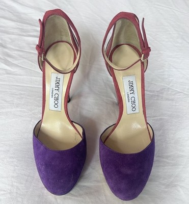 Jimmy Choo Purple Suede Metallic Leather Macy Platform Sandals