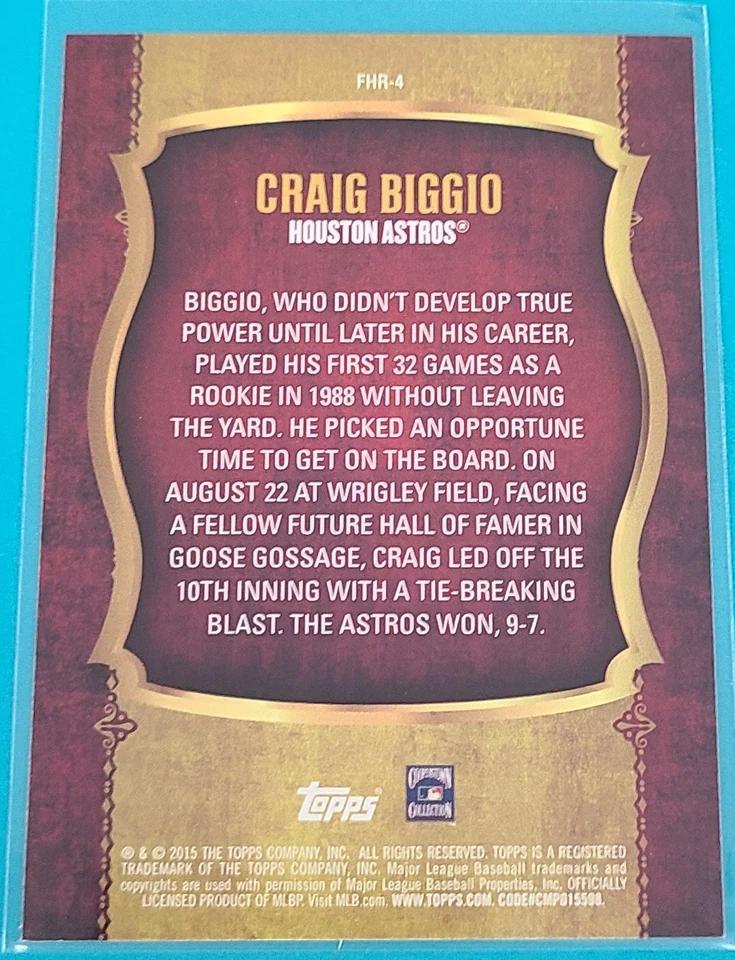 2015 Topps First HR Insert #FHR-4 Craig Biggio Houston Astros BASEBALL Card R6 - Image 2 of 2