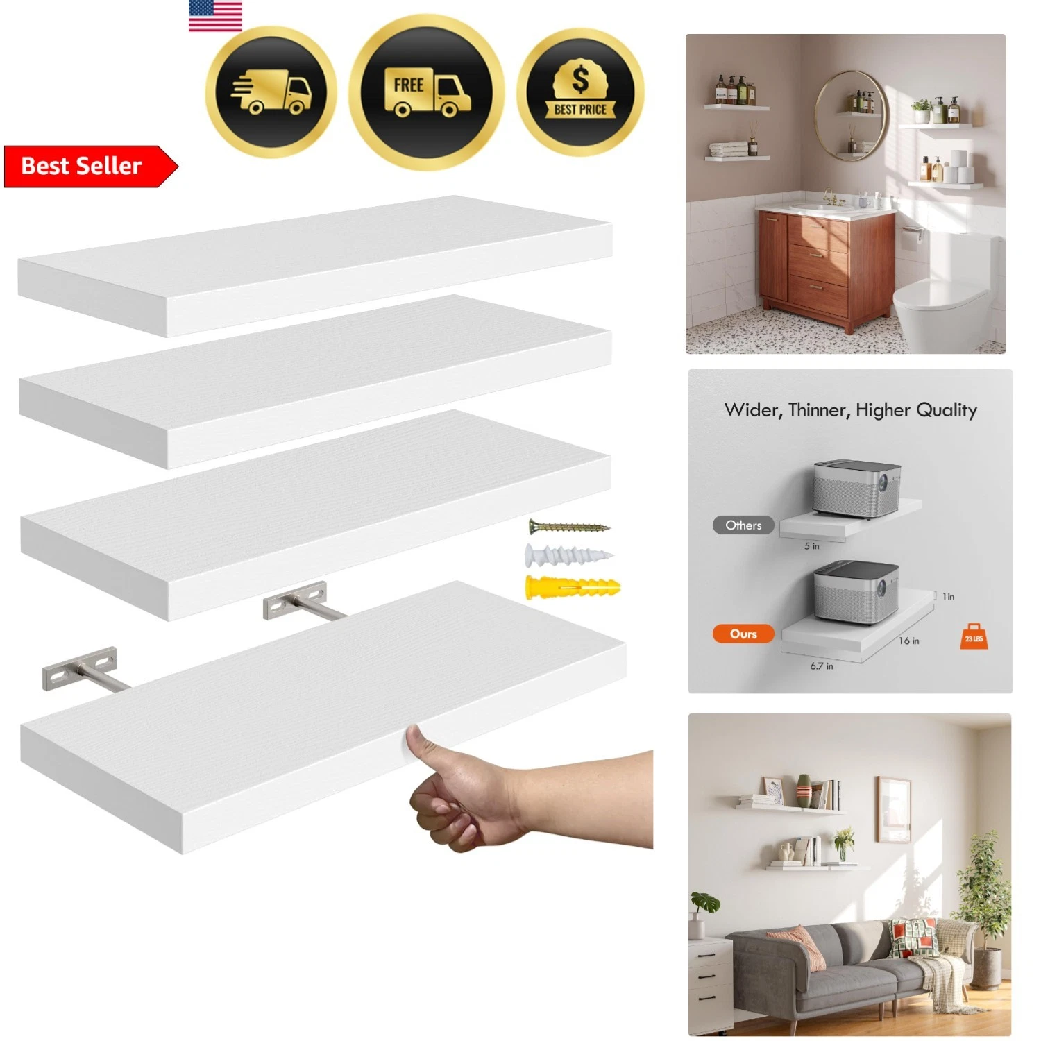 Wall Shelves Floating Shelves for Wall Set of 4 Rustic Room Decor Storage
Opens in a new window or t
