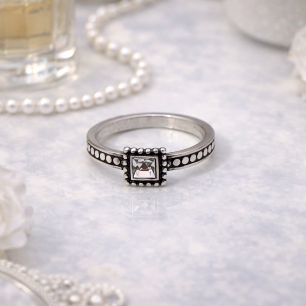 Brighton Twinkle Square Crystal Stack Ring Silver… - image 1