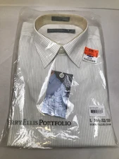 Perry Ellis Portfolio Tech Men's Dress Shirt White Stripped 32/33 Large
