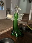 Vintage Mid-Century Italian Blown Murano Style Glass Green Angel Candle Holder