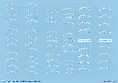 1/24 1/25 Bf Goodrich Radial Waterslide Tire Decals for Model Kits Diecast Cars