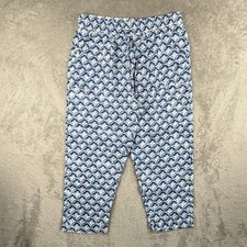 Sigrid Olsen 100 Linen Geometric Pants Womens XL Blue Nautical Pull On NWOT