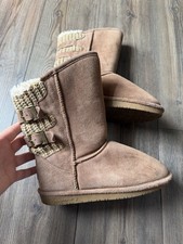 Bearpaw Suede Mid Calf Boots Sheepskin Lined Winter Booties Youth Size 5