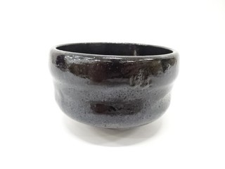 21939# JAPANESE TEA CEREMONY / BLACK RAKU TEA BOWL CHAWAN / RAKU WARE