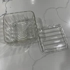 Federal Glass Ribbed Refrigerator Dish w/ Lid 4" x 4" square
