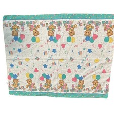 Vintage Riegel Baby Blanket Teddy Bear Blocks Balloons 100 Cotton Made in USA