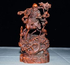 Chinese Boxwood Carving Wooden God Of Longevity Statue Figurine Carved Deer