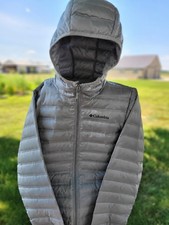 Columbia Youth Large 14/16 Gray Hooded Down Puffer Jacket 60 Duck Down