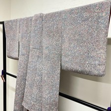 Japanese Flower Silk Kimono Crepe Chintz Used Size 163cm Japan