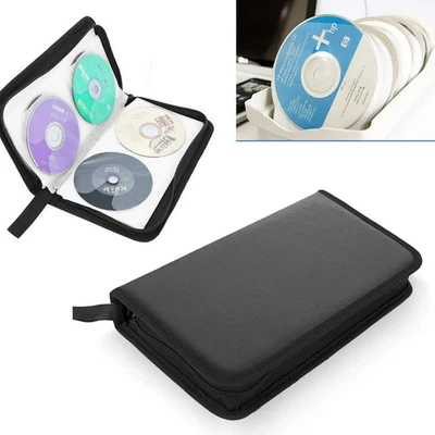 Étui de rangement CD DVD 80 disques Pochette portable à fermeture éclair noire - Photo 1/4