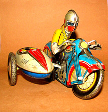 Sehr altes Blech-Spielzeug, Motorrad MS 109 m. Beiwagen 605, Aufzug-Schl&uuml;ssel,