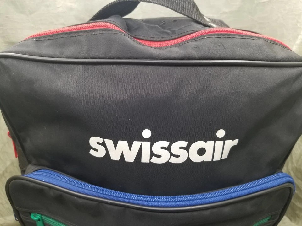 Vintage 80’s Swissair Swiss Air Logo Black Airline Carry On Backpack Bag Luggage - Image 4 of 4