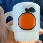 Vintage Orange Fruit Anchor Hocking Fire King Coffee Cup White Milk Glass Ex Con