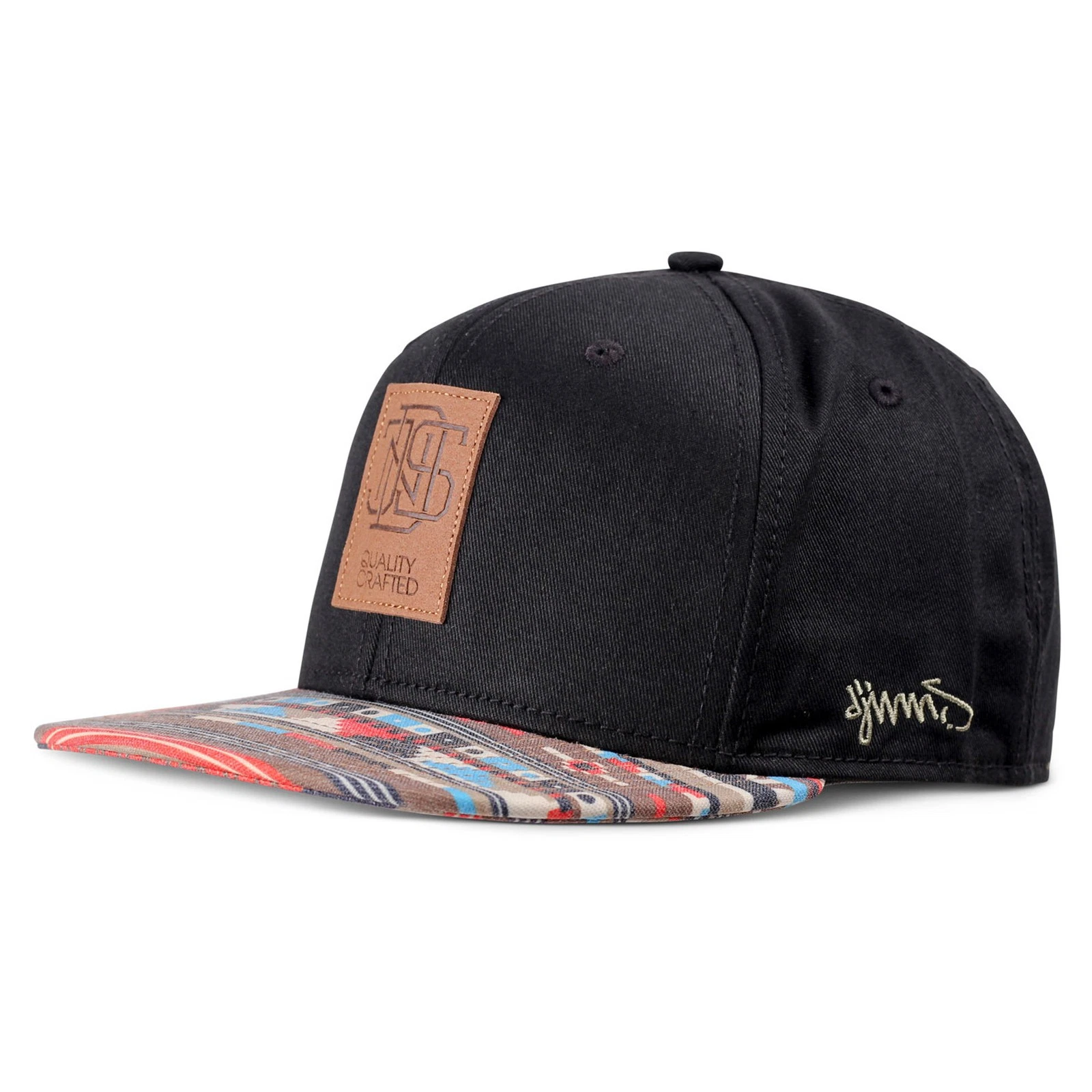 Djinns 6 Panel Snapback Aztec Cap Black Leather Label Patch Aztec Baseball Cap