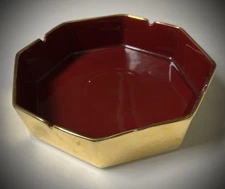 Vintage 1977 Jaru California Pottery Ashtray Large 8.5" Burgundy Gold MCM Retro