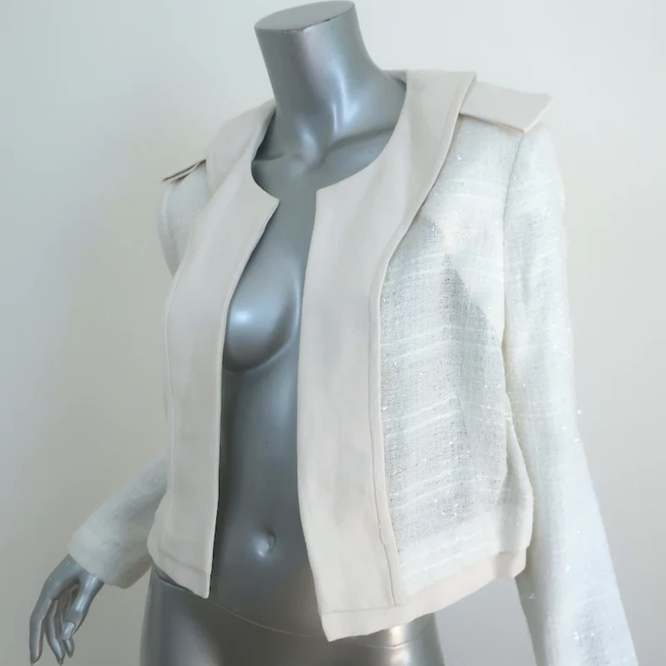 Chaqueta Chloe Frente Abierto Crema Adornada Mezcla Algodón Talla 40 Foto 2 de 4