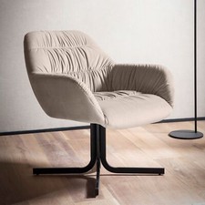 Loungesessel FineBuy Clubsessel Samt Beige Metall Cocktailsessel Schalenstuhl