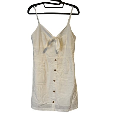 Linen Lux Womens Dress Size Medium Spaghetti Strap Short White