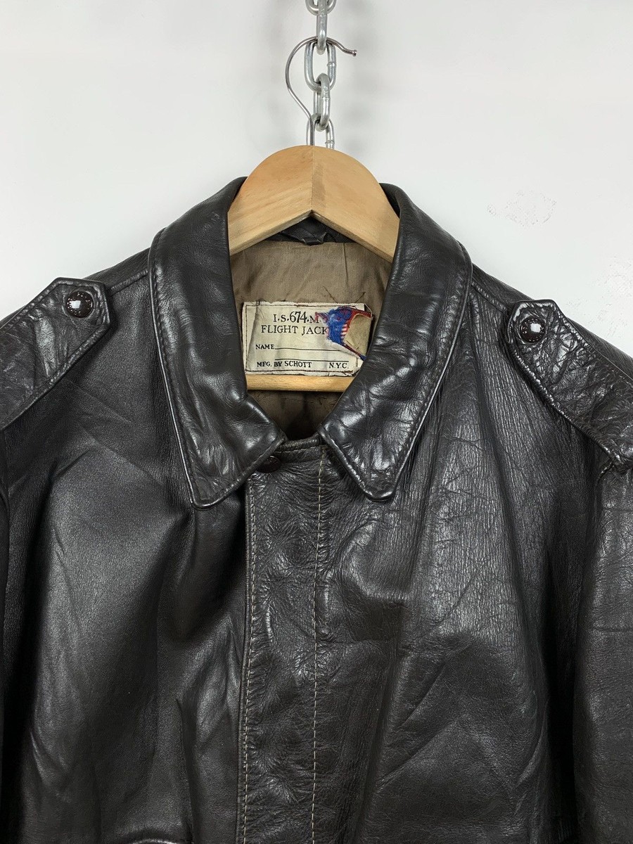 Men's Vintage Schott I-S 674 M-S Leather Flight Jacket Size