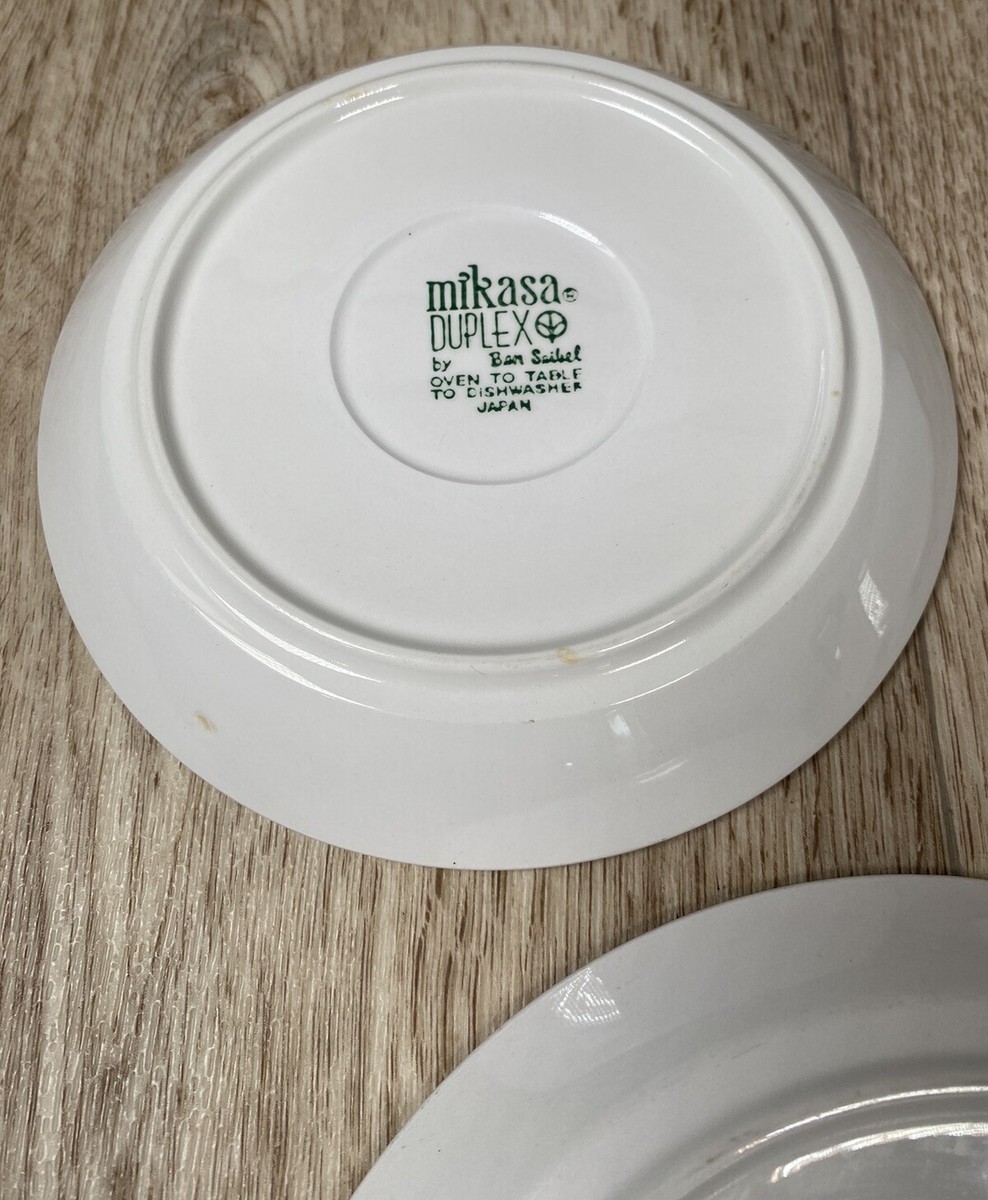 3 Piece Mikasa Duplex by Ben Seibel Trellis Yellow & White Plates
