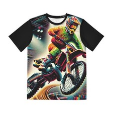 All Over Print T Shirt Motocross Dirt Bike Retro Style Extreme Sports Racing Tee