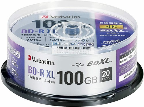 Verbatim 1-krotne nagrywanie płyty Blu-ray BD-R XL 100GB 20-arkusz VBR520YP20SD4 - Zdjęcie 1 z 10